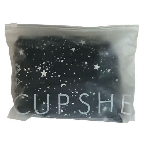 Cupshe Black Silver Glitter Star Print Peasant Sleeve Romper Black Silver Stars - Picture 9 of 9